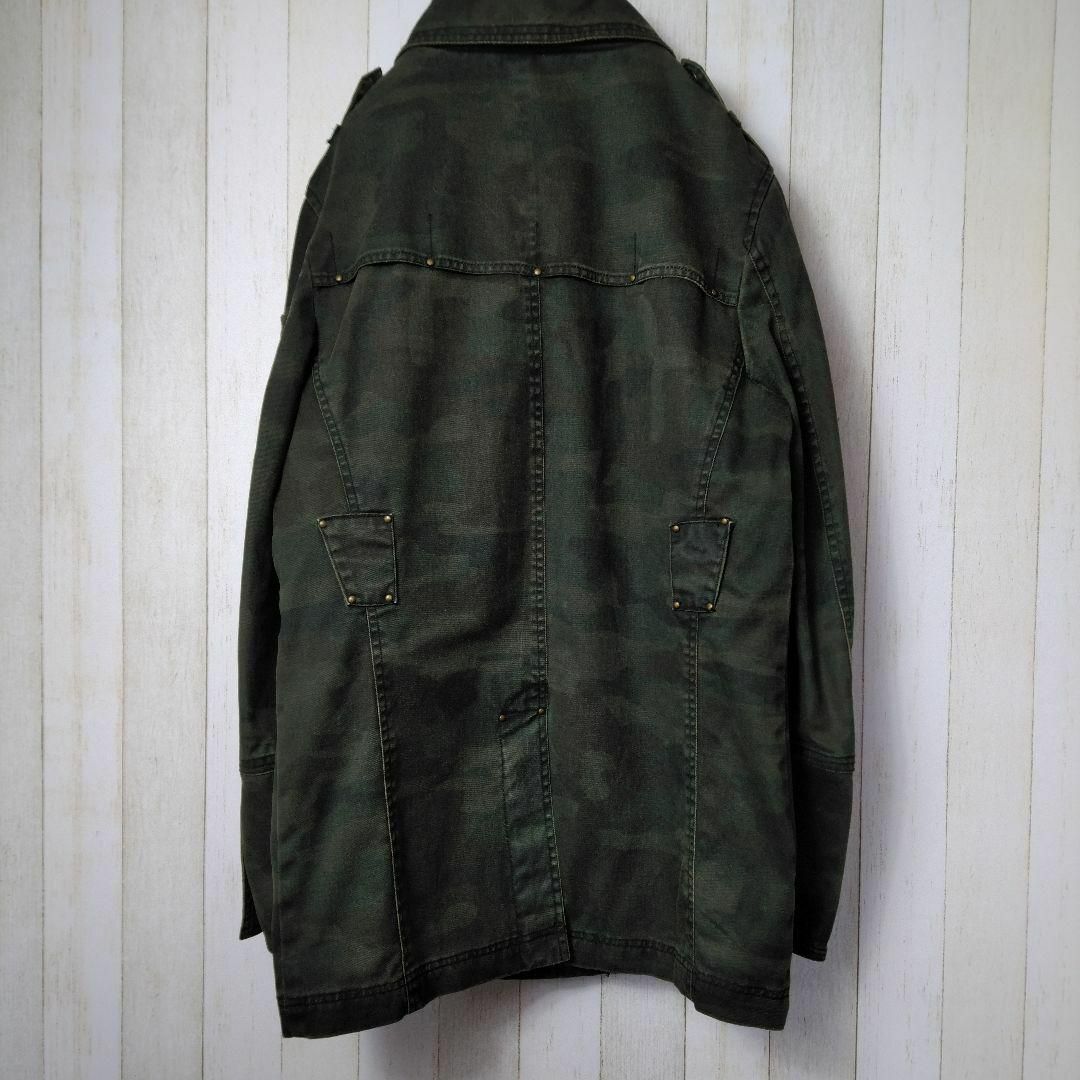 【古着】迷彩 ミリタリー L 袖ボタン ジャケット カーキ ARMY 軍服 メンズのジャケット/アウター(ミリタリージャケット)の商品写真