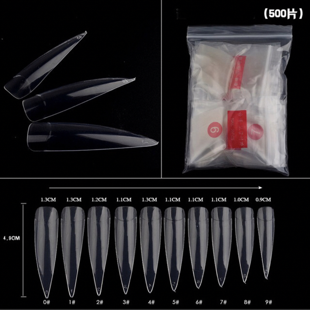 ネイルチップ　クリア　ロングポイント　つけ爪　500枚セット コスメ/美容のネイル(つけ爪/ネイルチップ)の商品写真