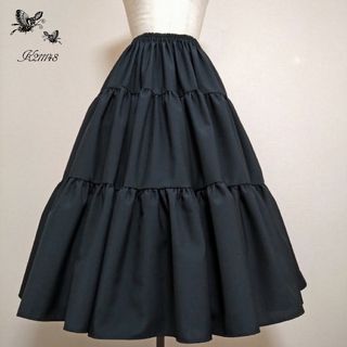 黒無地ティアードスカート(80cm丈)(ロングスカート)