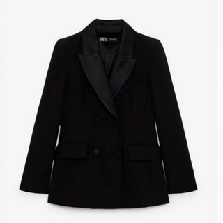 ザラ(ZARA)のzara　サテンダブルブレスト　ジャケット黒　L(テーラードジャケット)