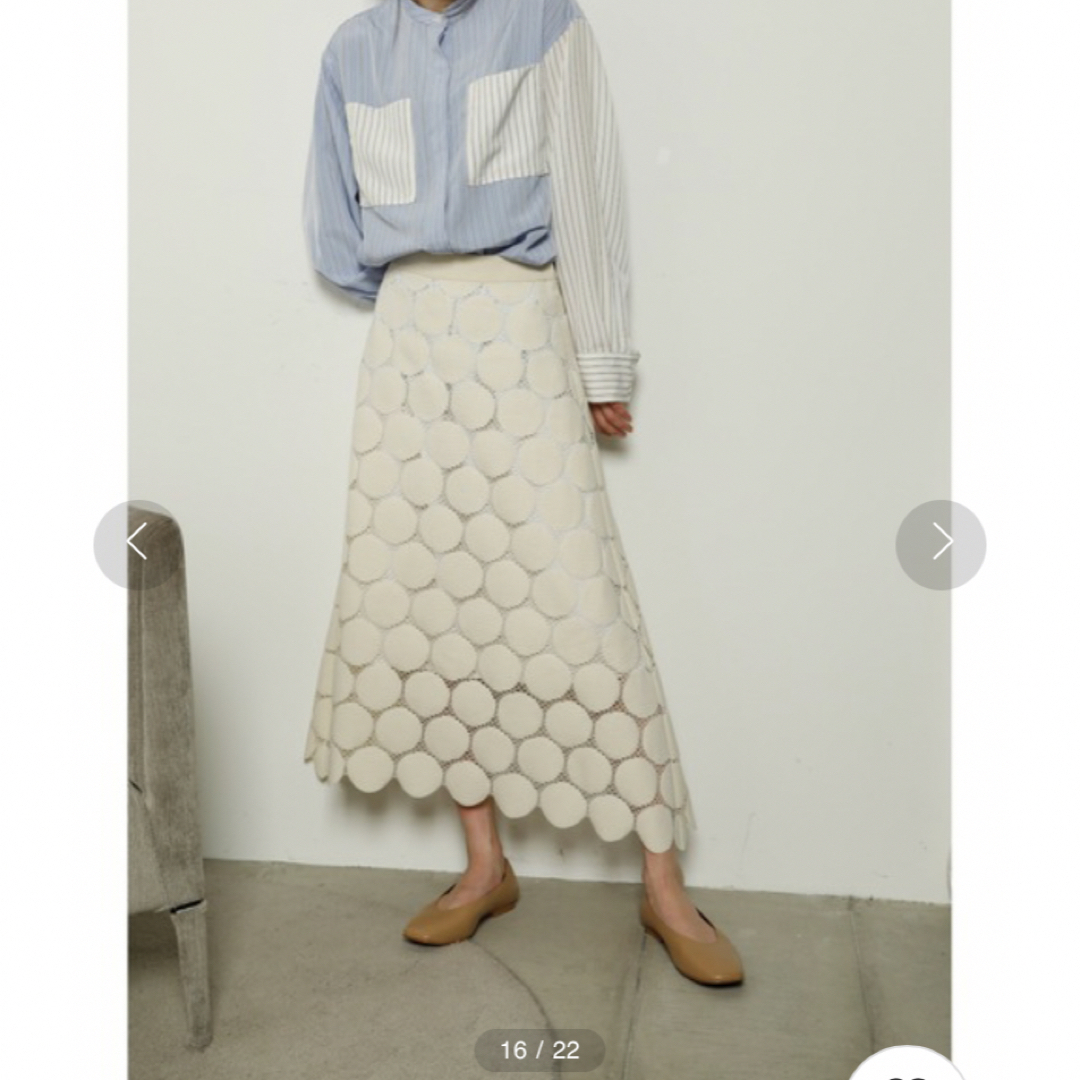 LE CIEL BLEU - LE CIEL BLEU♡ Big Dot Lace Flare Skirtの通販 by