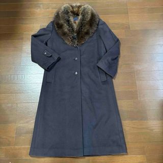 【美品】CAPPOTTO❗️レディース　ロングコート　ファーコート　ネイビー　Ｌ(ロングコート)