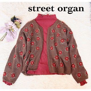 ピンクハウス(PINK HOUSE)の✴︎street organストリートオルガン　お花モチーフニットカーディガン(カーディガン)