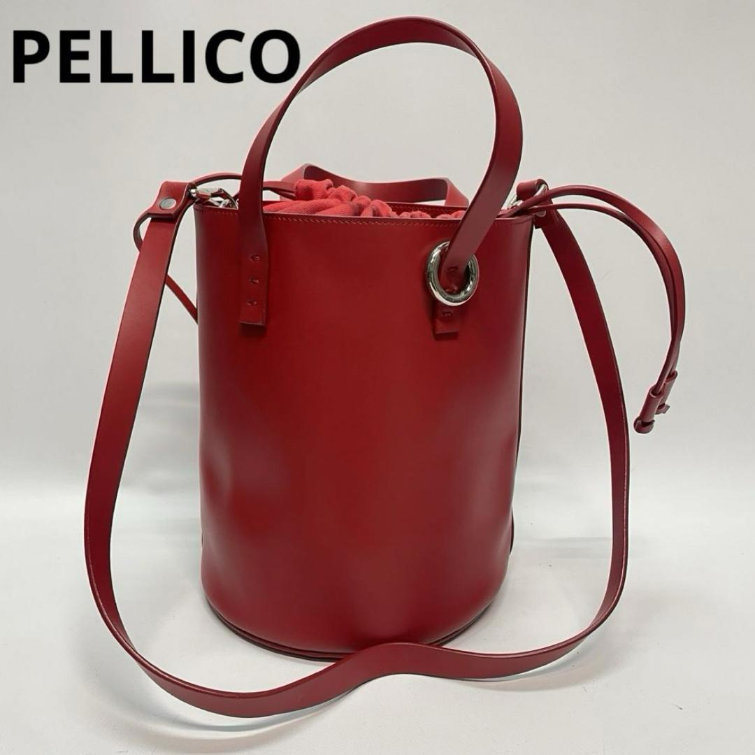 PELLICO(ペリーコ)のPELLICO  ショルダーバッグ　ハンドバッグ　2way 巾着　本革　赤レッド レディースのバッグ(ハンドバッグ)の商品写真