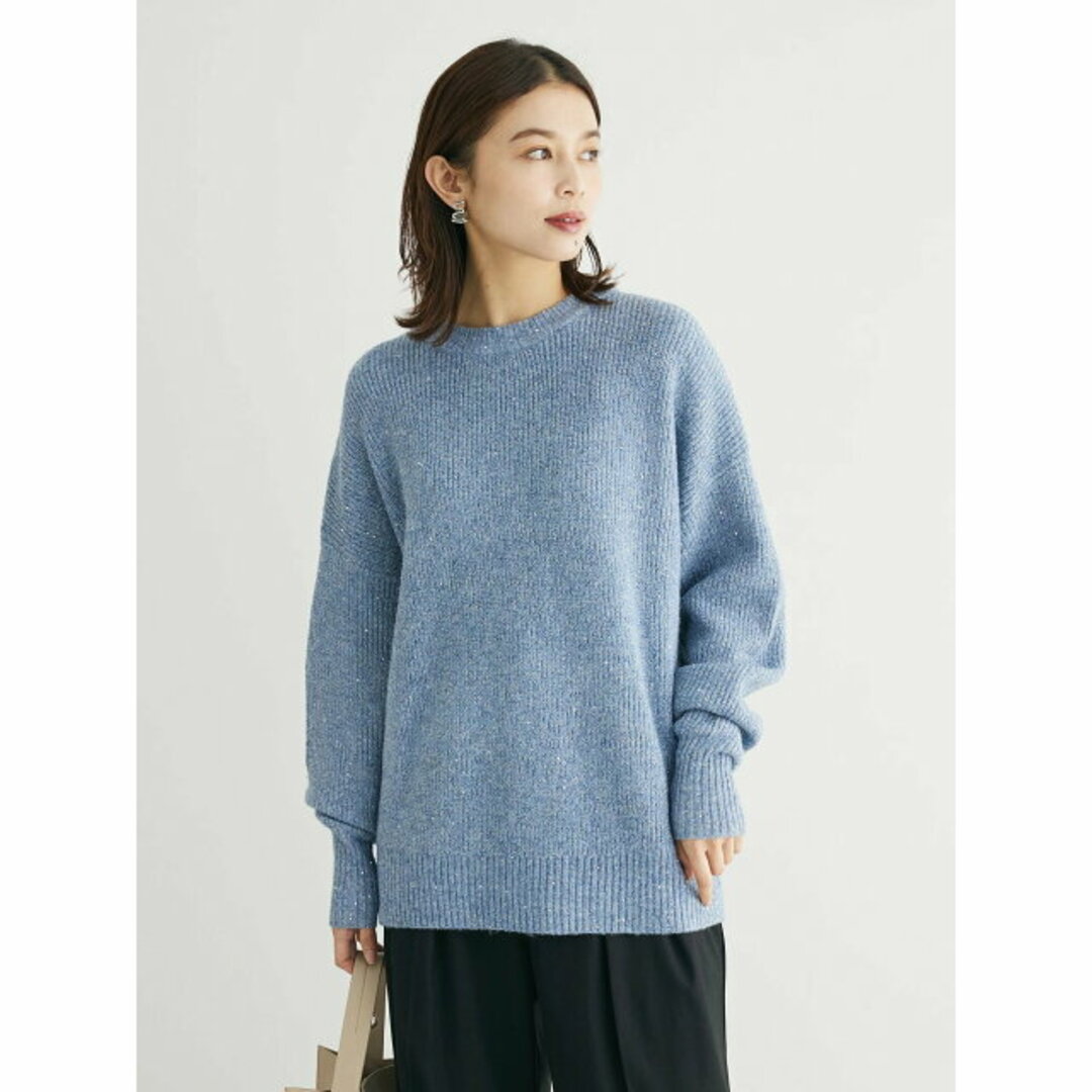 green parks(グリーンパークス)の【ブルー】Petit Fleur ラメ&スパンコールニット 23AW レディースのトップス(ニット/セーター)の商品写真