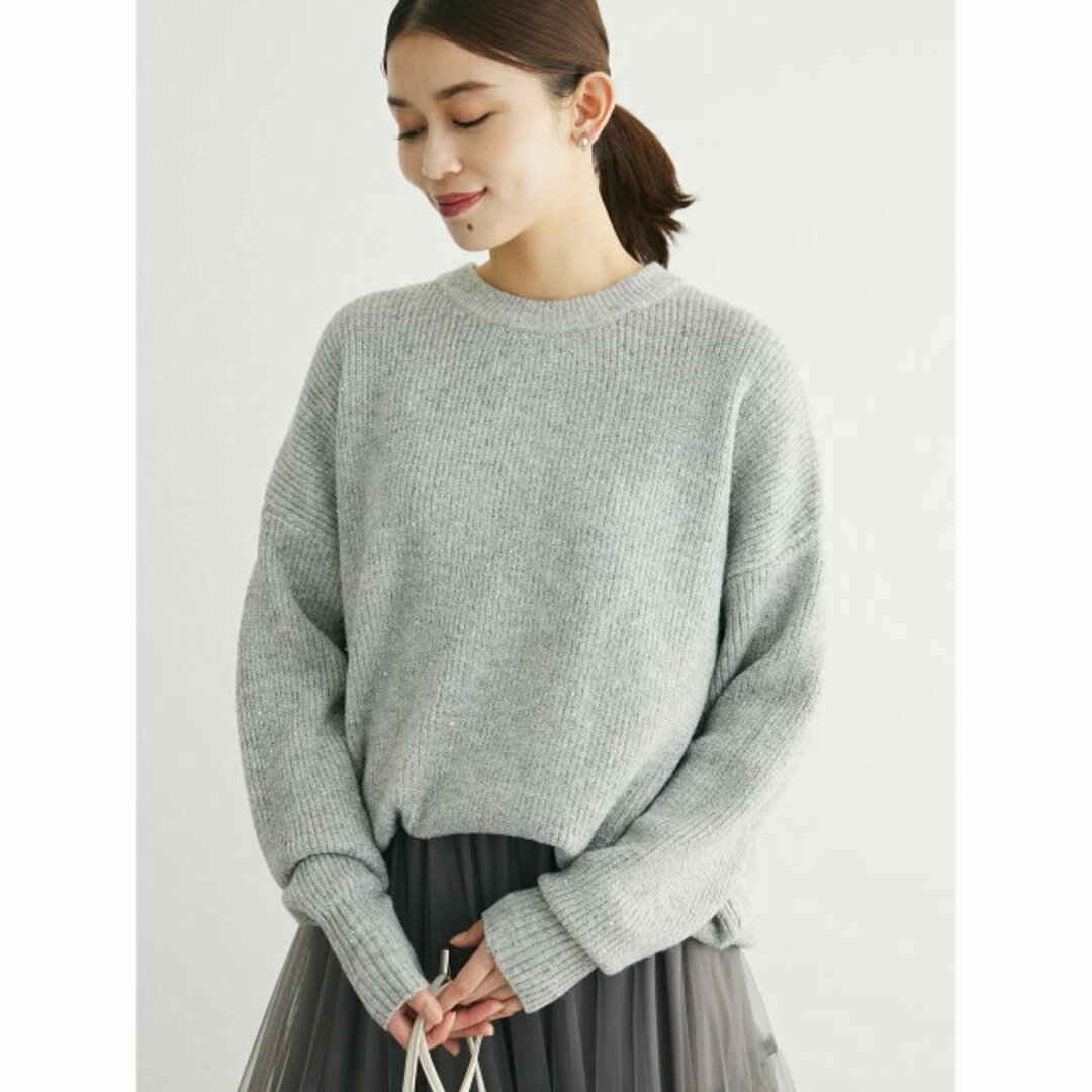 green parks(グリーンパークス)の【ブルー】Petit Fleur ラメ&スパンコールニット 23AW レディースのトップス(ニット/セーター)の商品写真