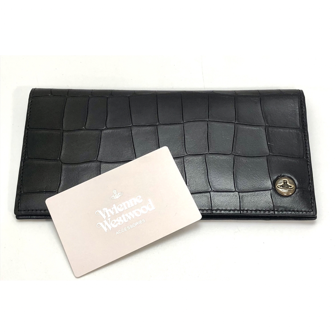 Vivienne Westwood(ヴィヴィアンウエストウッド)のヴィヴィアン　クロコ型押し牛革　カード＆札入れ　財布　黒　18675822 メンズのファッション小物(長財布)の商品写真