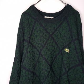 ラコステ(LACOSTE)の80s　フレンチラコステ　クルーネック　ウールニット　セーター　総柄　グリーン(ニット/セーター)