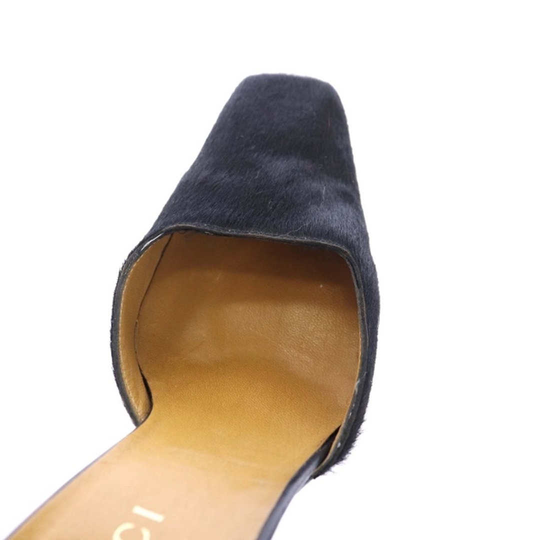 Gucci(グッチ)のグッチ パンプス ストラップ ハラコ スクエアトゥ 5.5B 22.5cm 黒 レディースの靴/シューズ(ハイヒール/パンプス)の商品写真