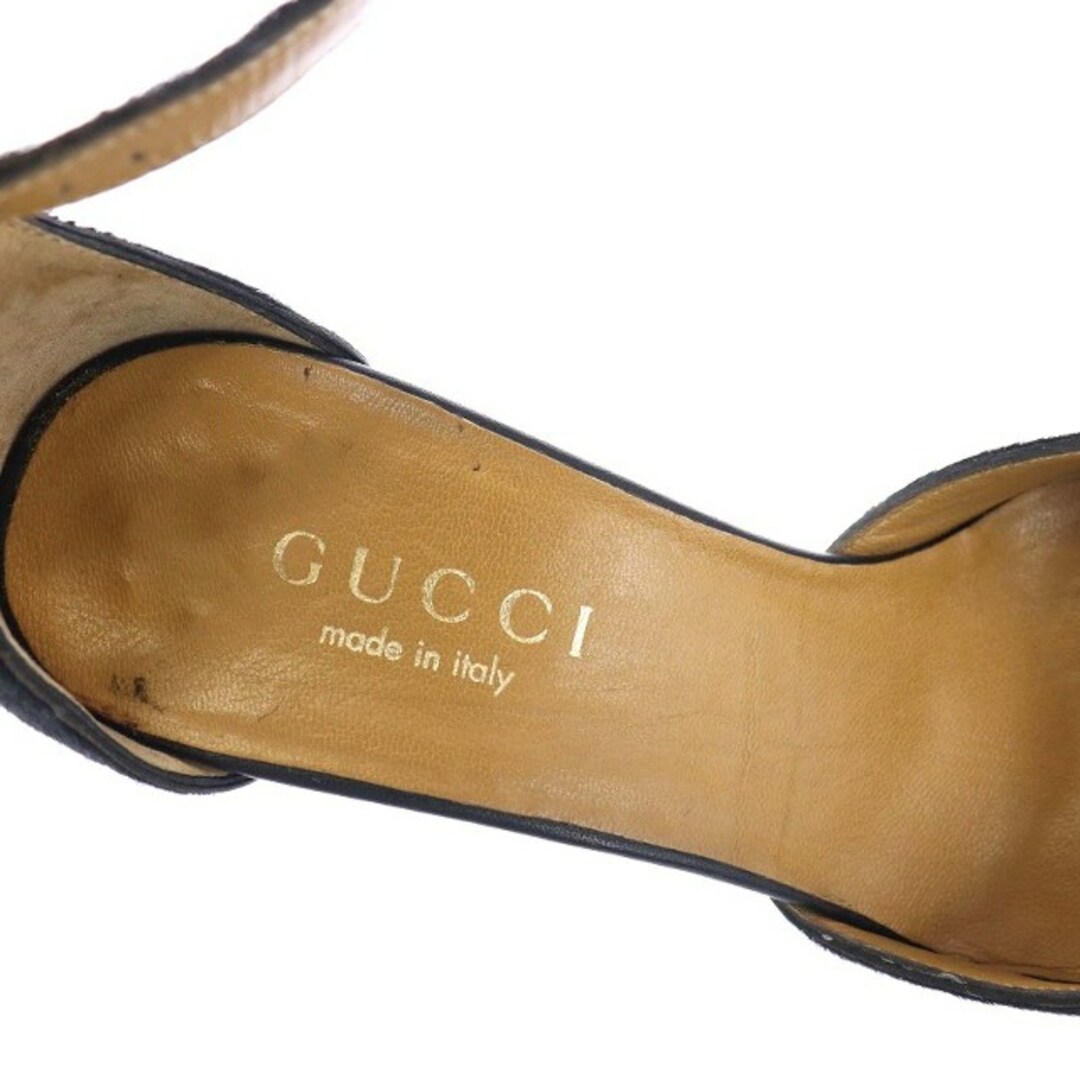 Gucci(グッチ)のグッチ パンプス ストラップ ハラコ スクエアトゥ 5.5B 22.5cm 黒 レディースの靴/シューズ(ハイヒール/パンプス)の商品写真