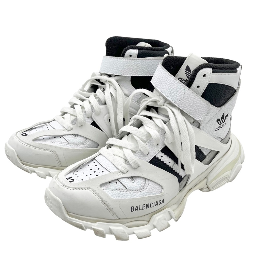 VIBRATO新着アイテムBALENCIAGA バレンシアガ スニーカー アディダス　adidas　コラボ トラックトレーナー ハイカット track 約27.5cm 靴 42サイズ レザー    ホワイト 白 ブラック 黒 メンズ【品】