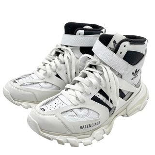 バレンシアガ(Balenciaga)のBALENCIAGA バレンシアガ スニーカー アディダス　adidas　コラボ トラックトレーナー ハイカット track 約27.5cm 靴 42サイズ レザー    ホワイト 白 ブラック 黒 メンズ【中古品】(スニーカー)