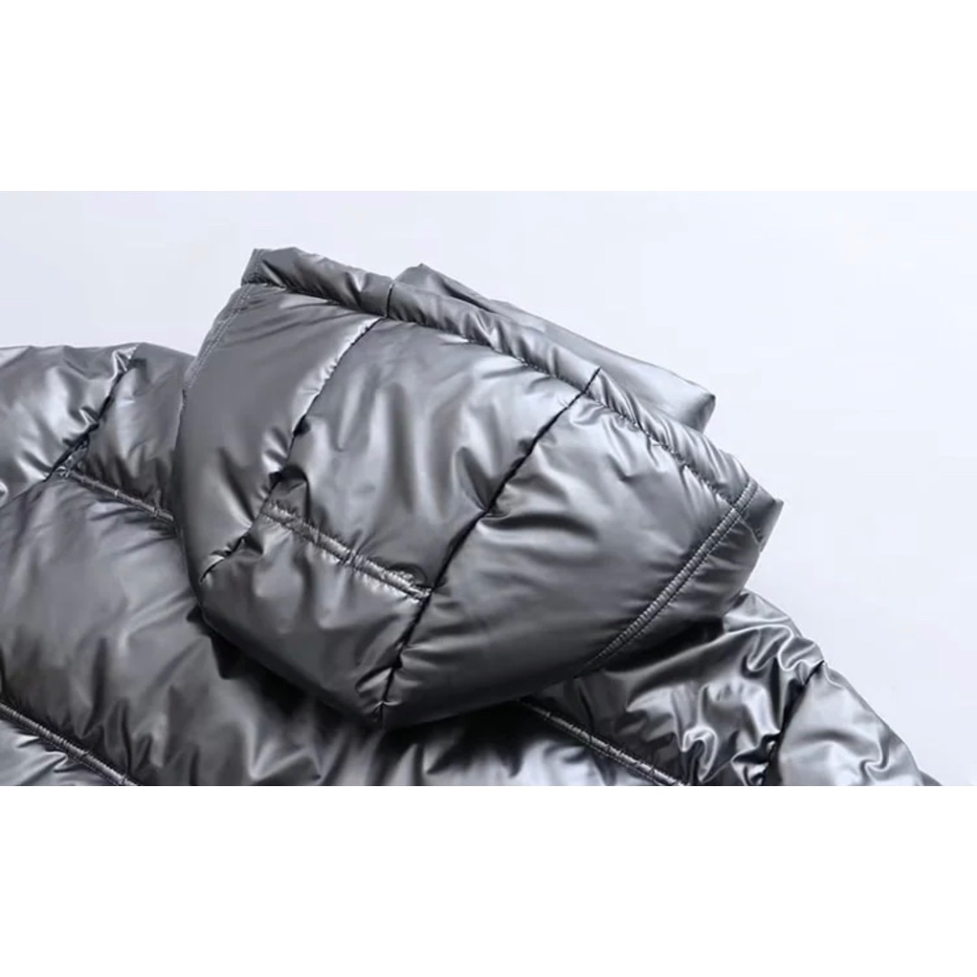 🪅12月新作🎁13172◆シルバー フード付き ダウンコート レディースのジャケット/アウター(ダウンコート)の商品写真