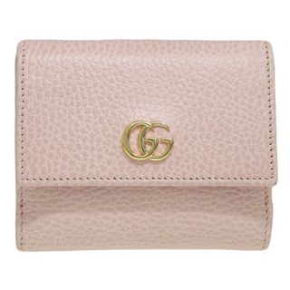 グッチ(Gucci)の【中古】Gucci グッチ GGマーモント レザー 三つ折り コンパクト財布 524672 ピンク gy(その他)