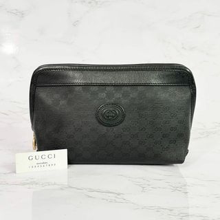 グッチ(Gucci)の美品 グッチ GUCCI ポーチ マイクロGG ブラック PVC レザー(ポーチ)