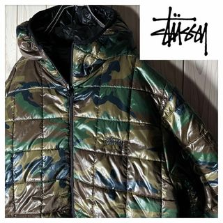 ステューシー(STUSSY)の【美品 リバーシブル L】ステューシー 刺繍ロゴ パファー ジャケット 中綿(ダウンジャケット)