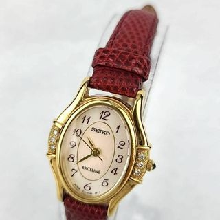 セイコー(SEIKO)の●美品稼働品 SEIKO エクセリーヌ ピンクシェル文字盤 6Pダイヤ オーバル(腕時計)