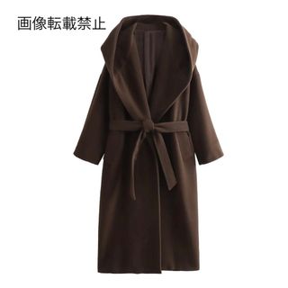 🪅12月新作🎁13185◆brown フード付き ロングコート ガウンコート(ロングコート)