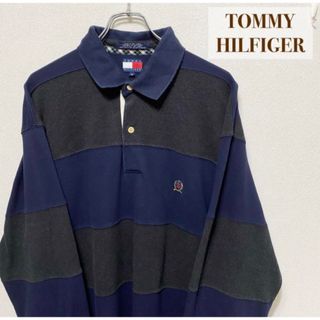 トミーヒルフィガー(TOMMY HILFIGER)のtommy hilfiger ポロシャツ　長袖　ボーダー　ワンポイントロゴ　古着(ポロシャツ)