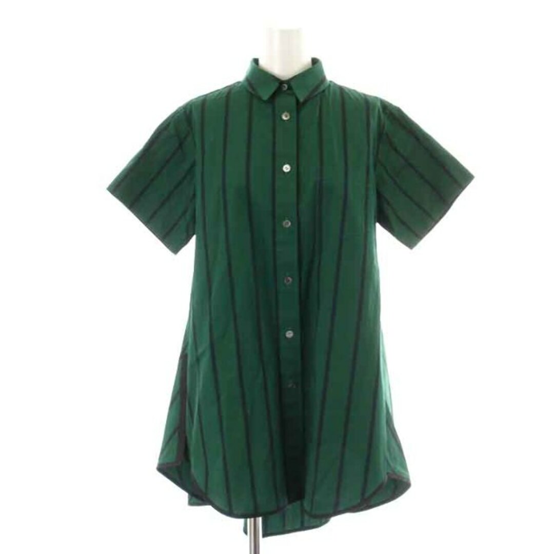 サカイ チュニック シャツ 半袖 ストライプ ロング 2 M 緑 グリーン 黒485cm着丈