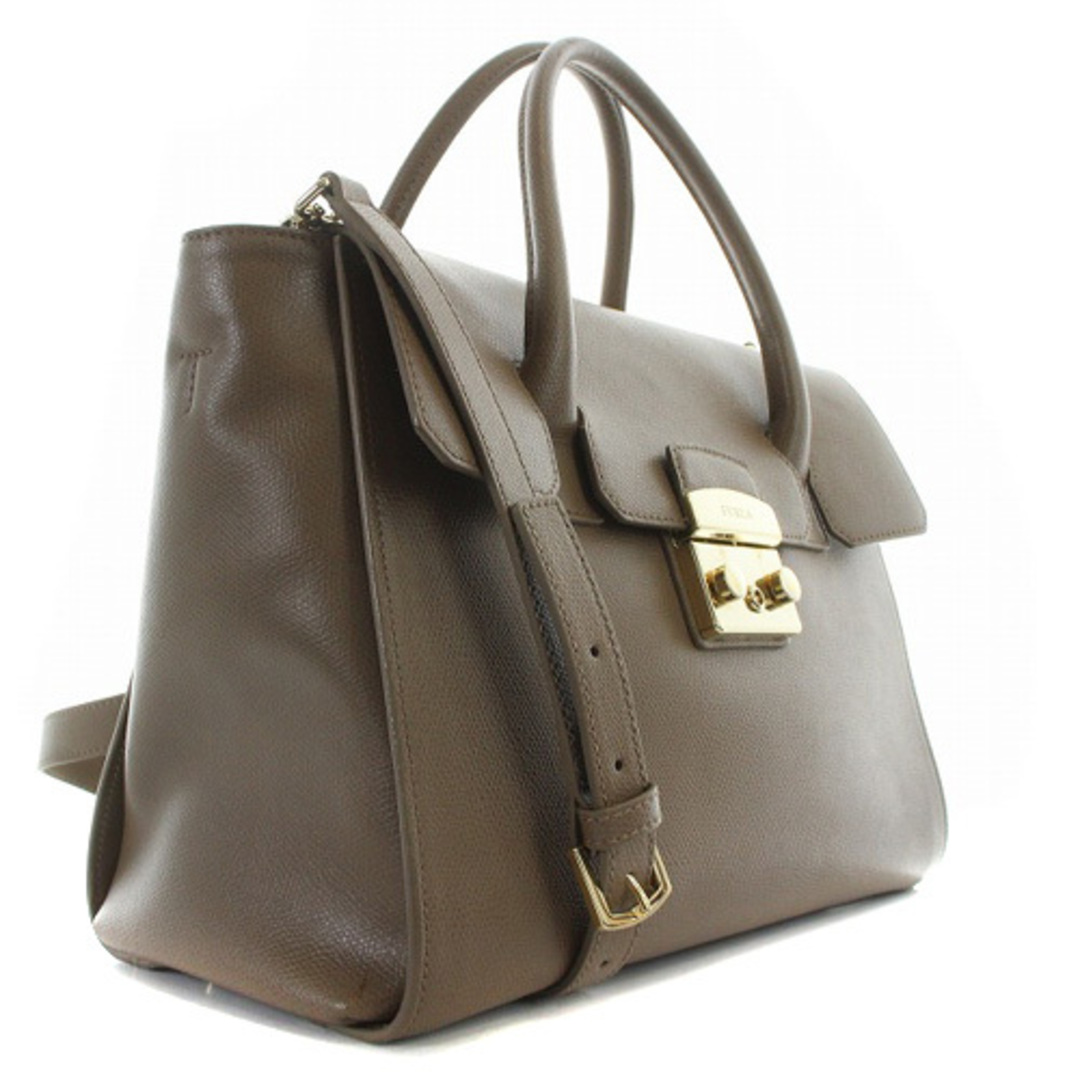 Furla(フルラ)のフルラ メトロポリス サッチェル ハンドバッグ レザー ロゴ 茶色 レディースのバッグ(ショルダーバッグ)の商品写真