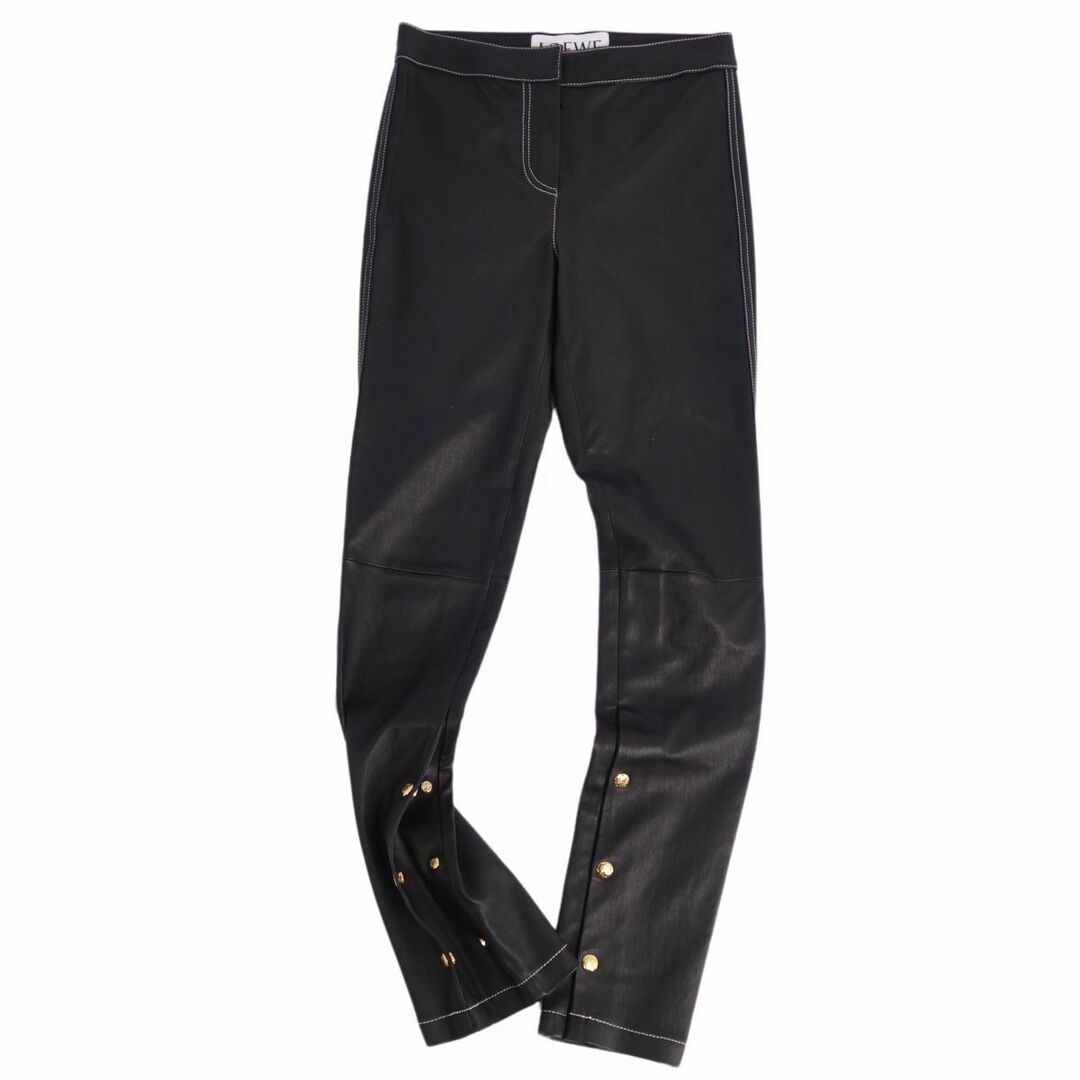 LOEWE - 極美品 ロエベ LOEWE パンツ レザーパンツ ロングパンツ ラムレザー アナグラムボタン ロゴ ボトムス レディース 34(XS相当) ブラック