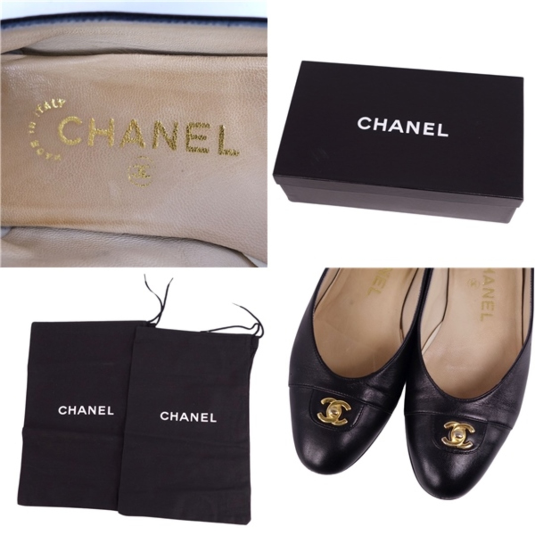 CHANEL(シャネル)のVintage シャネル CHANEL パンプス フラットパンプス ココマーク ターンロック ラムスキン シューズ レディース 36 ブラック レディースの靴/シューズ(ハイヒール/パンプス)の商品写真