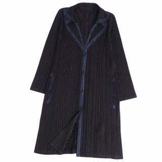 プリーツプリーズイッセイミヤケ(PLEATS PLEASE ISSEY MIYAKE)の美品 プリーツプリーズ イッセイミヤケ PLEATS PLEASE コート プリーツ ロングスリーブ アウター レディース 4(XL相当) ブラック/ネイビー(その他)