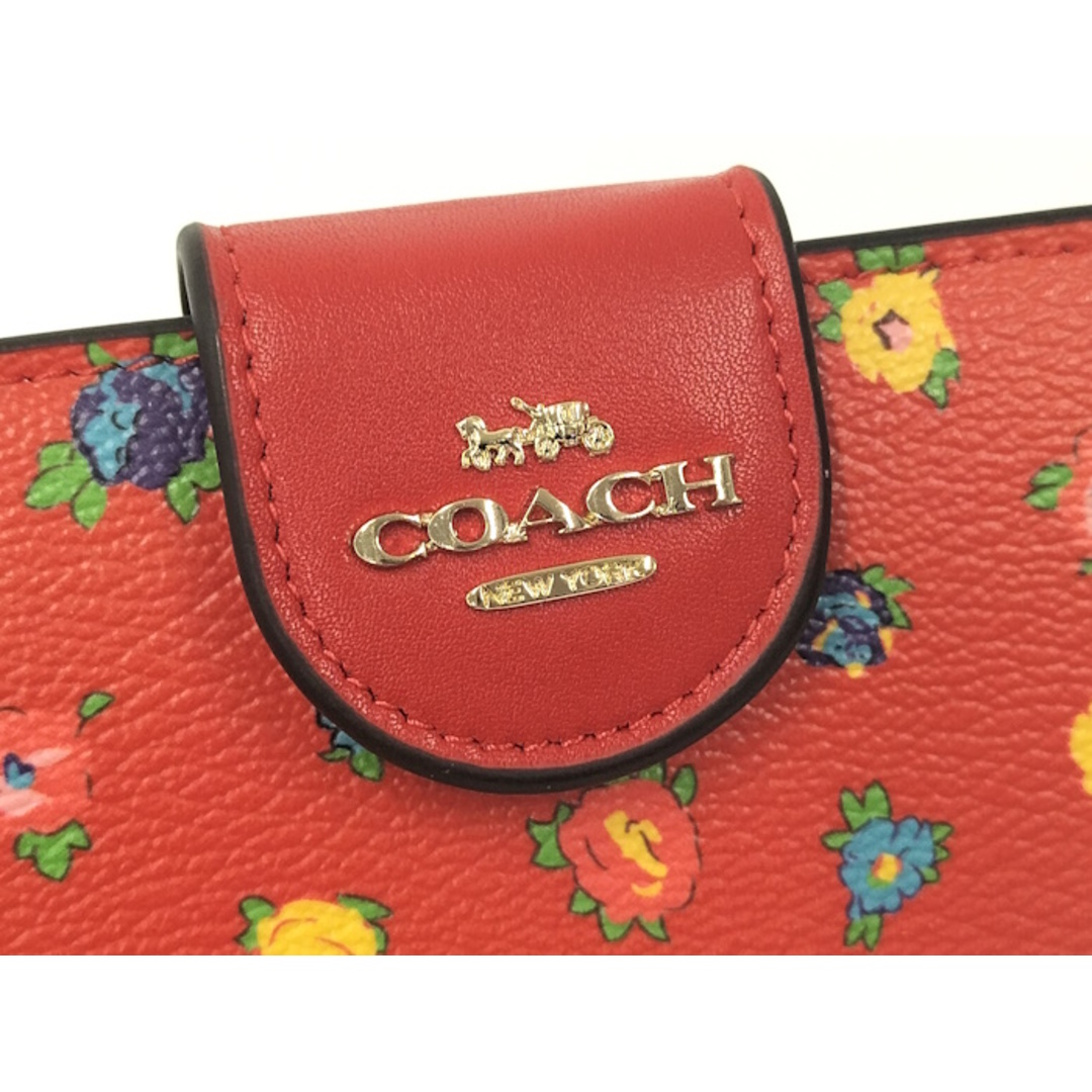 COACH(コーチ)のCOACH 二つ折り財布 ミニ ヴィンテージ ローズプリント レザー レッド レディースのファッション小物(財布)の商品写真