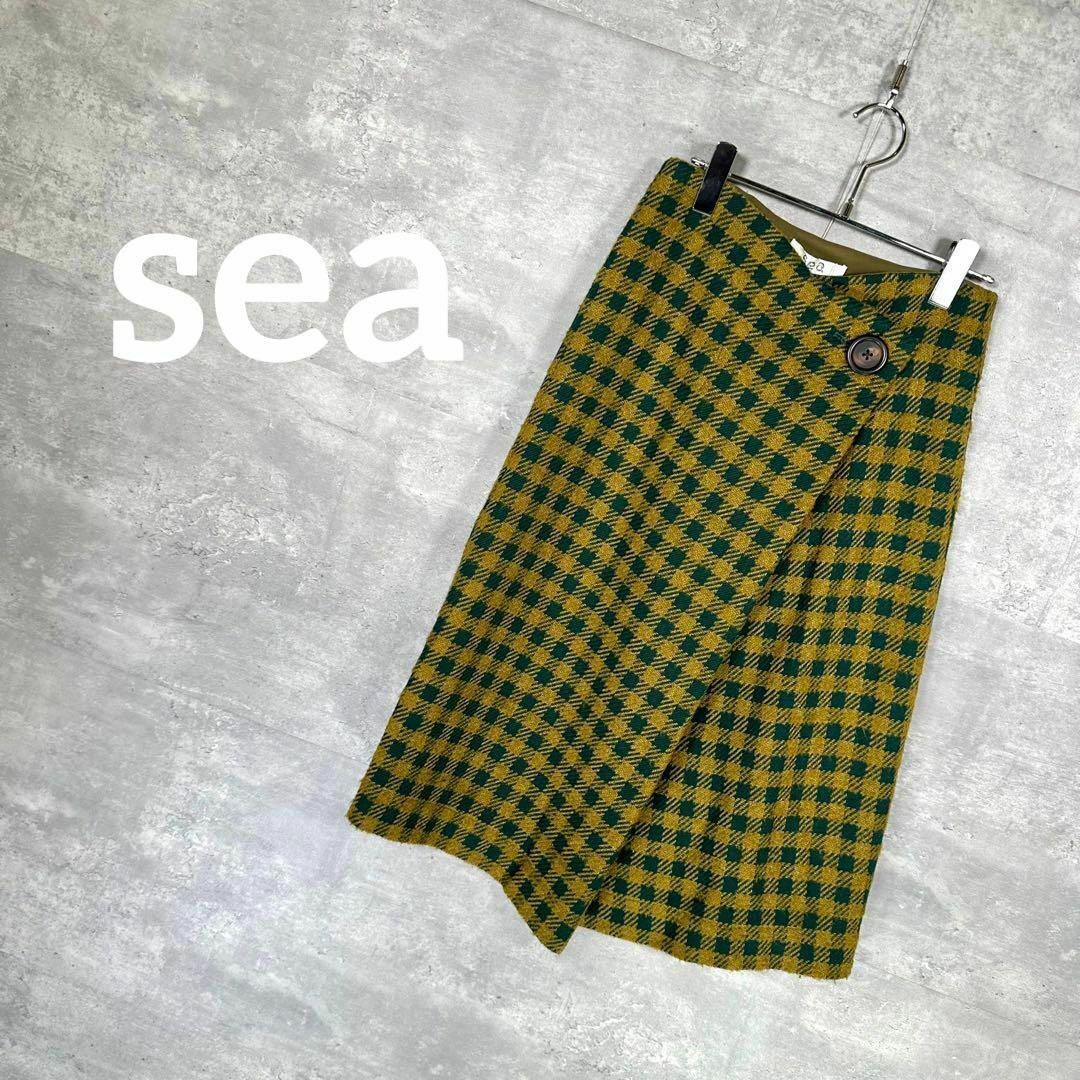 カラーイエロー『sea』シー (2) チェック柄 ウールスカート / イエロー