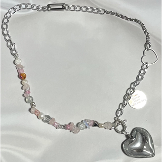 stone heart chain necklace(pink)(ネックレス)