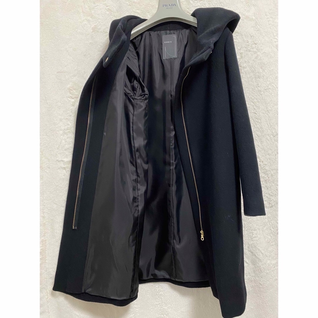 Noble(ノーブル)の【極美品】ノーブル レディース ウール フーデッドコート 38 M ブラック レディースのジャケット/アウター(ロングコート)の商品写真