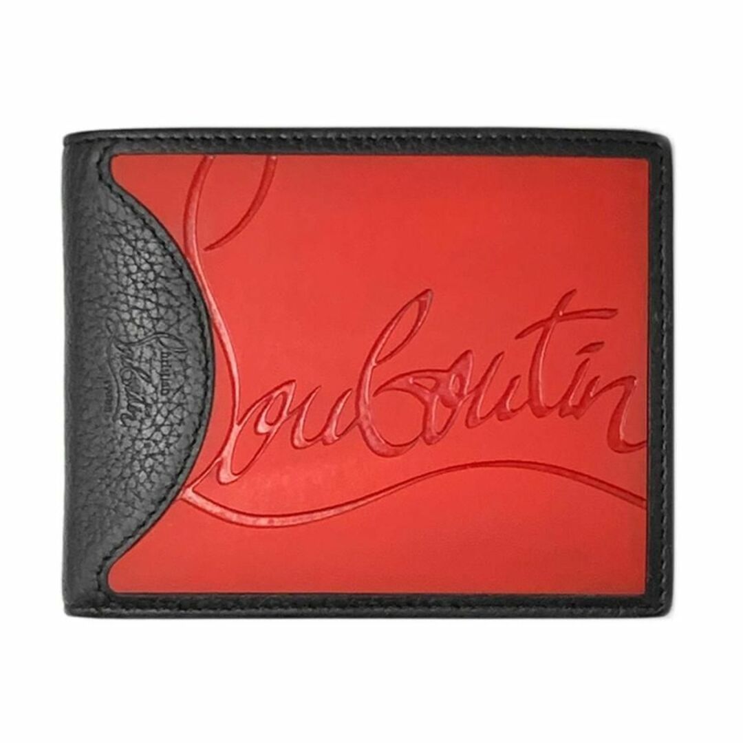 カーフレザー付属品クリスチャンルブタン 二つ折り財布 ソールxカーフ レッドxブラック J5359