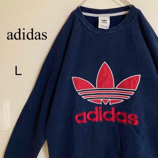 アディダス(adidas)のadidasアディダス刺繍トレフォイルビッグロゴプルオーバースウェットトレーナー(スウェット)