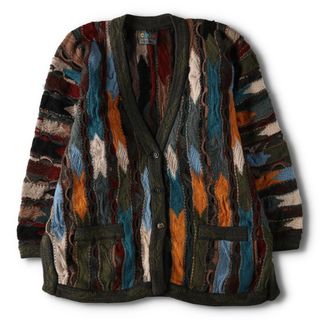 クージー(COOGI)の古着 90年代 クージー COOGI 総柄 3Dニットカーディガン オーストラリア製 レディースL ヴィンテージ /evb003226(カーディガン)