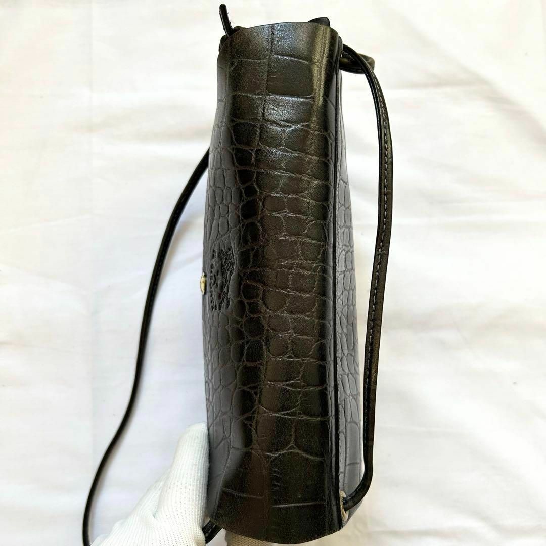 IL BISONTE(イルビゾンテ)の✨美品✨2way イルビゾンテ　ショルダーバッグ　レザー　本革　黒　クロコ型押し レディースのバッグ(ショルダーバッグ)の商品写真