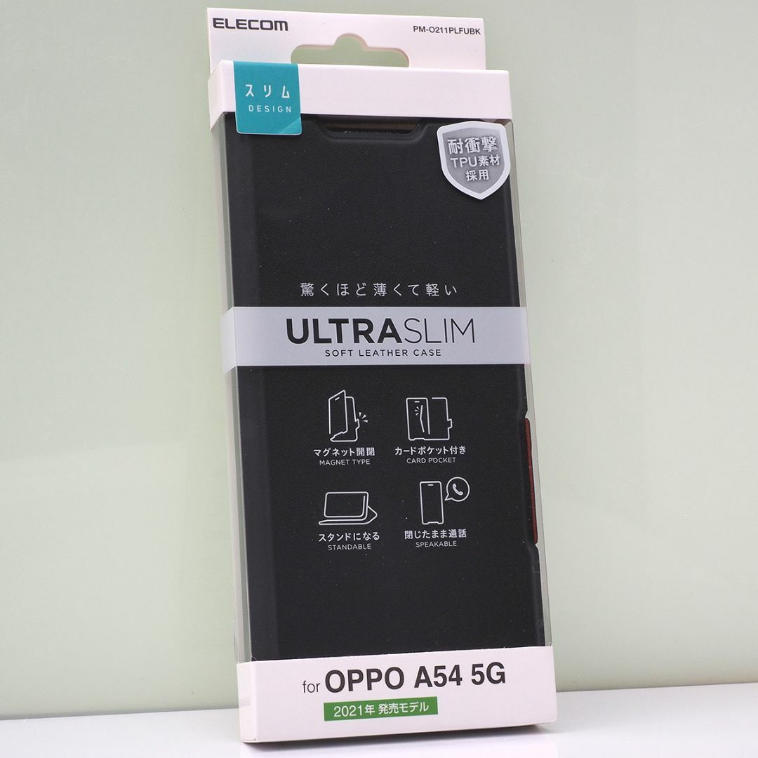 OPPO A54 5G 用 薄型 軽量 手帳型ケース 耐衝撃TPU ブラック  スマホ/家電/カメラのスマホアクセサリー(Androidケース)の商品写真