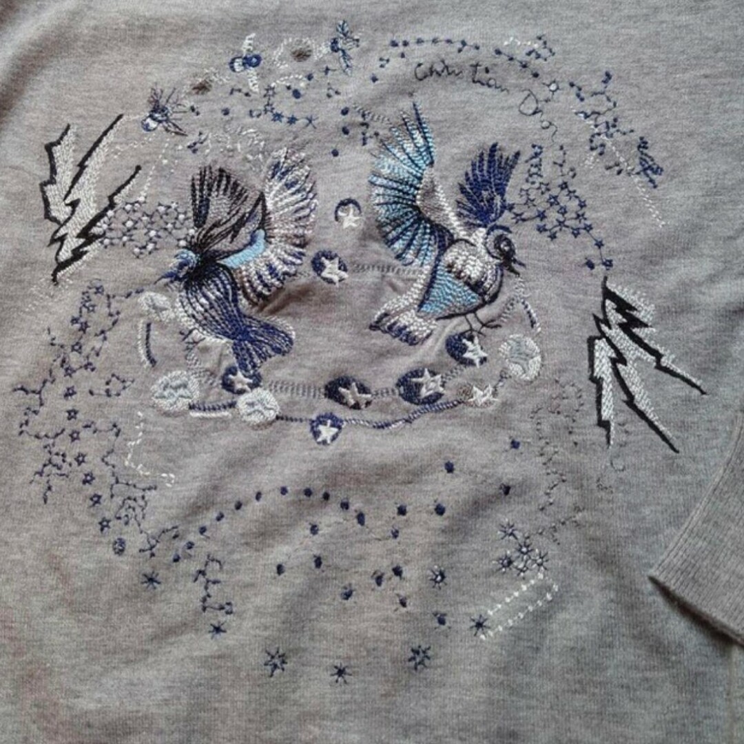クルーネック バード エンブロイダリー 刺繍 ニット 長袖 レディースのトップス(ニット/セーター)の商品写真