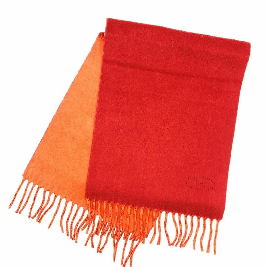 HERMES エルメス マフラー カシミヤ100% オレンジ ボルドー HERMES エルメス マフラー カシミヤ100% オレンジ ボルドー