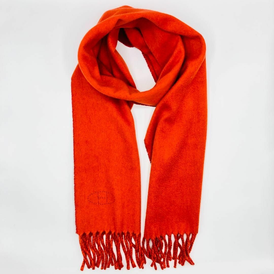 HERMES エルメス マフラー カシミヤ100% オレンジ ボルドー HERMES エルメス マフラー カシミヤ100% オレンジ ボルドー