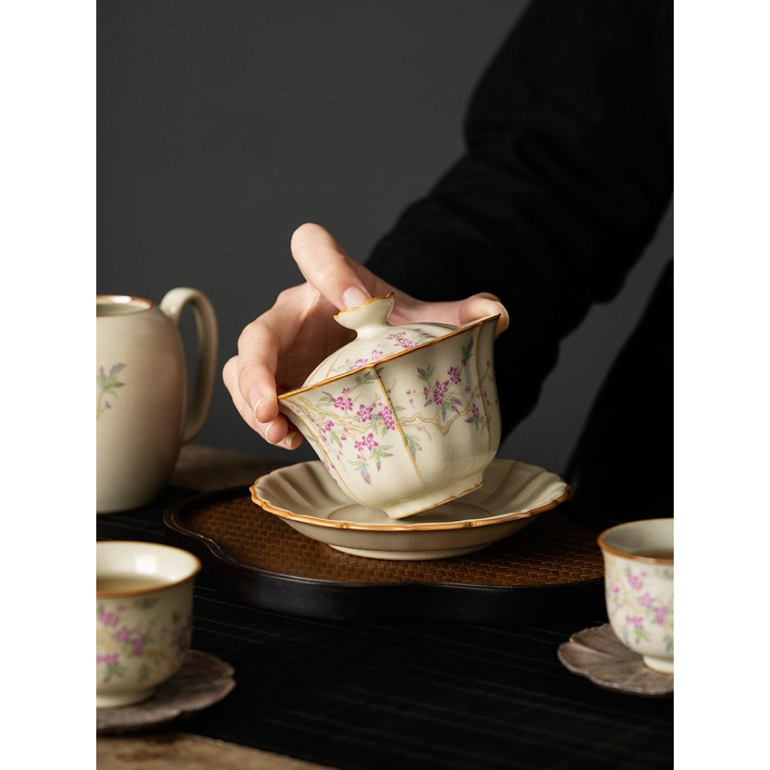 新品未使用 汝窯 美品 急須 茶枝濃粉盖碗 在銘 唐物 茶道具 煎茶道具 箱付約13cm×92cm満容量