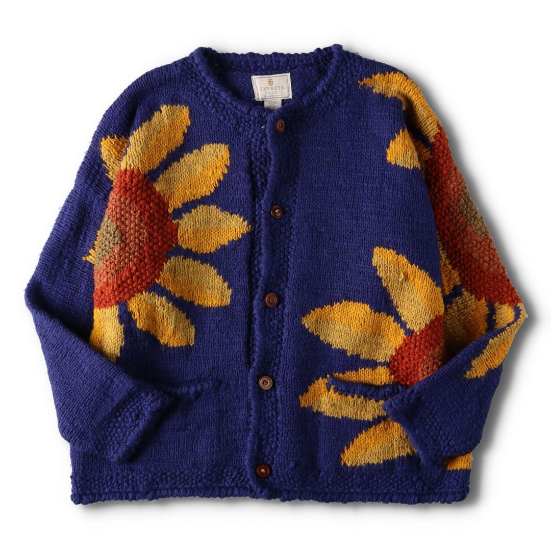 -ランクEXPRESS TRICOT HAND KNIT ハンドニット 花柄 ウールニットカーディガン メンズXL /eva000588