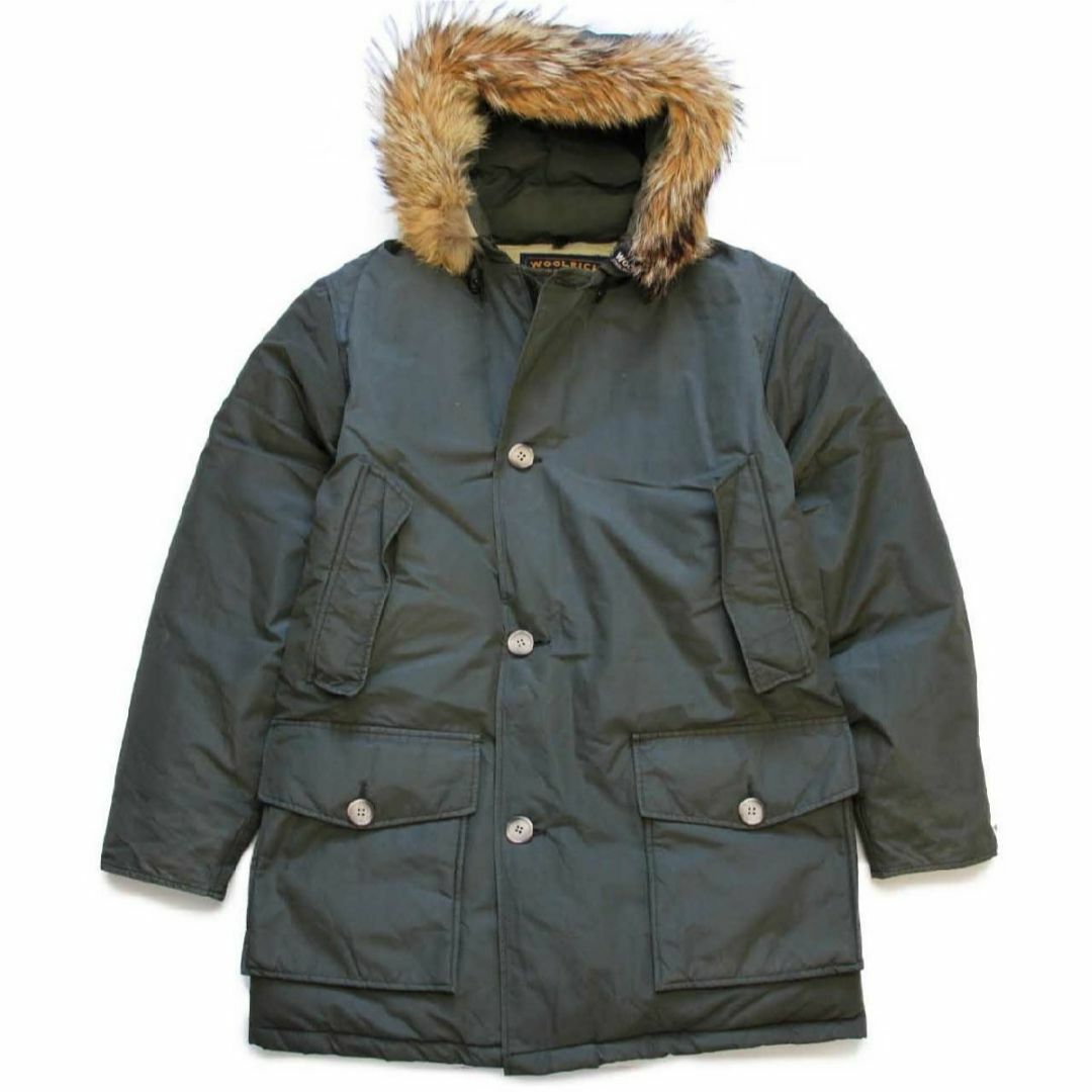 オリーブ系素材00s USA製 WOOLRICH JOHN RICH&BROS. ウールリッチ コヨーテファー アークティックパーカー ダウンコート オリーブ S★A B-9タイプ