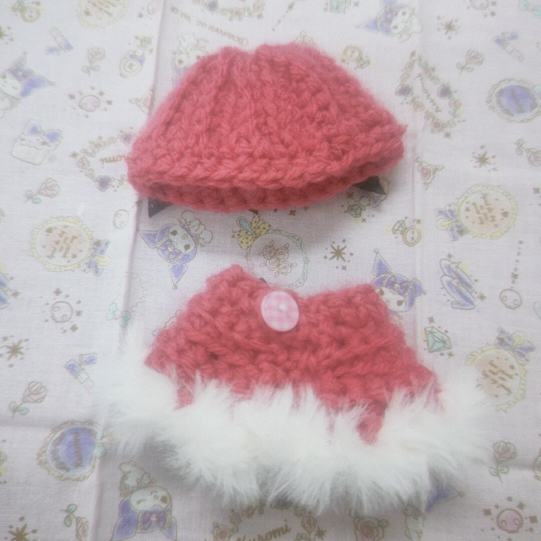 ぬいぐるみ服  ポンチョ 帽子 15cm 10cm ぬい服 ピンク 濃いピンク ハンドメイドのハンドメイド その他(その他)の商品写真