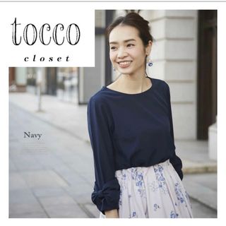 トッコクローゼット(TOCCO closet)のセール　トッコクローゼット トップス　袖りぼん付き7分袖ブラウス　ネイビー(シャツ/ブラウス(長袖/七分))