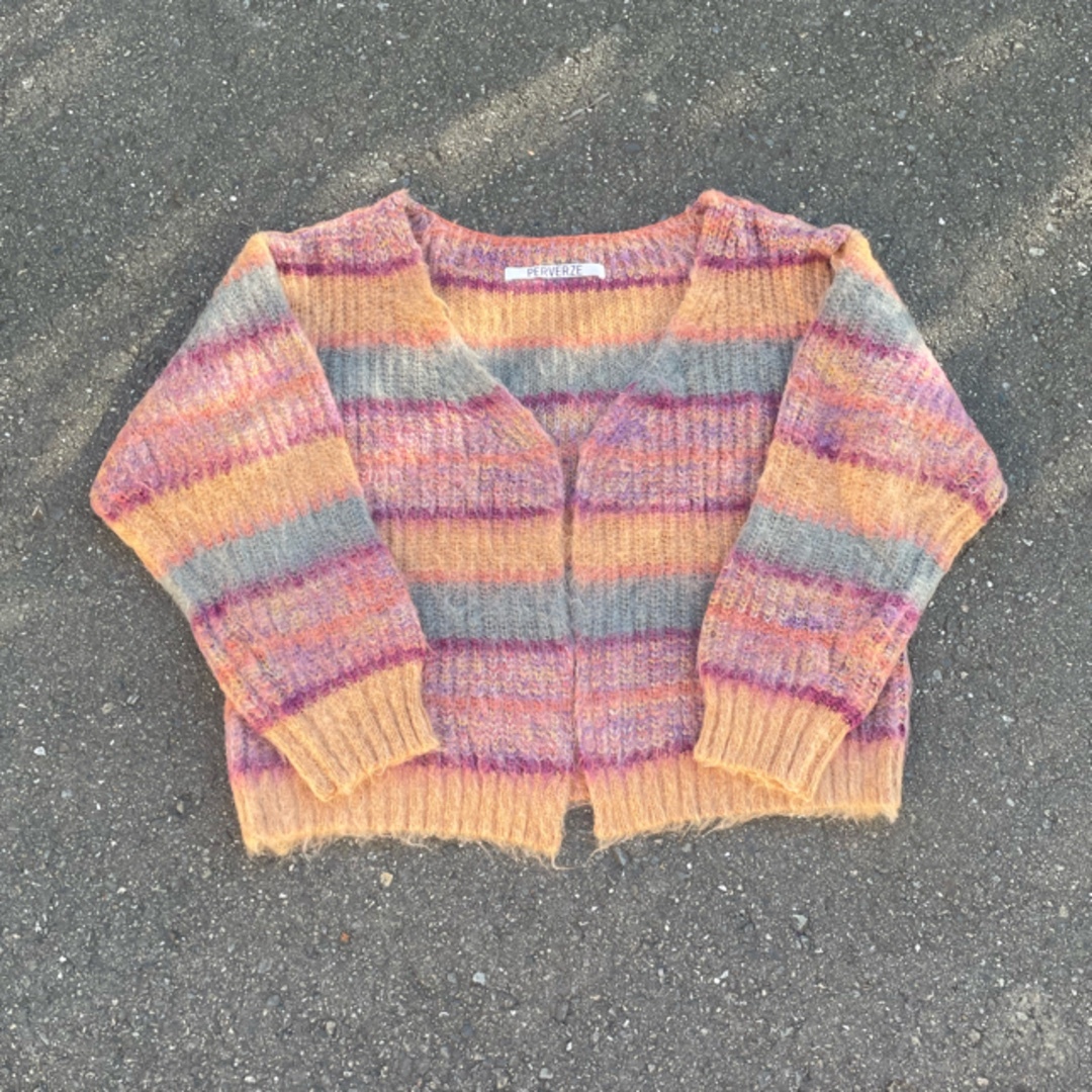 perverze♡stripemohair cardigan♡モヘアカーディガントップス