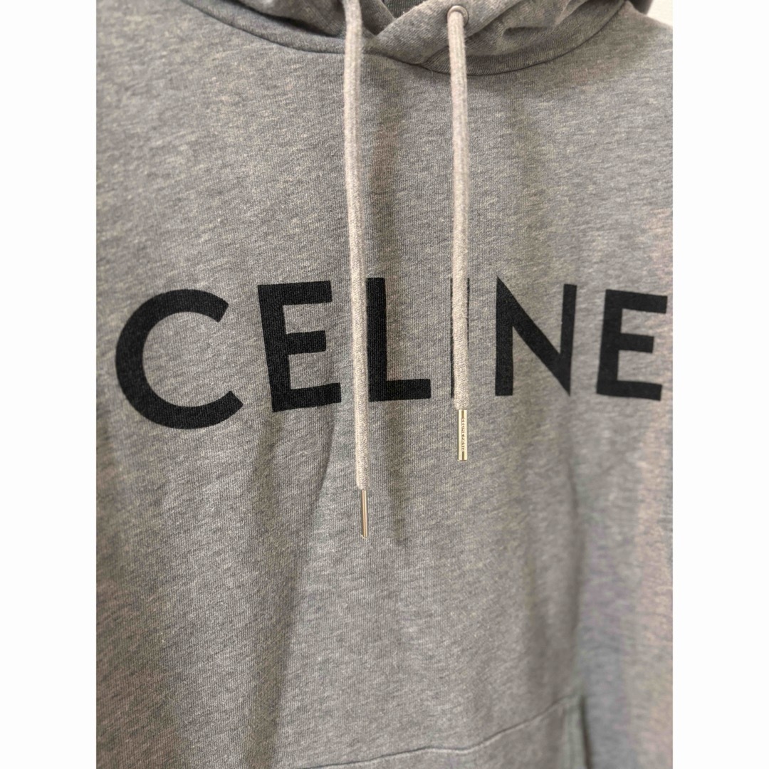 celine(セリーヌ)のCELINE セリーヌ　パーカー　グレー　コットンフリースフーディ　ロゴ入り メンズのトップス(パーカー)の商品写真