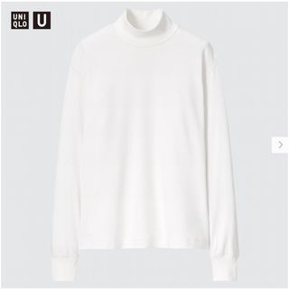 ユニクロ(UNIQLO)のUNIQLO U ヒートテックコットンモックネックT（長袖）　ホワイト　M(Tシャツ(長袖/七分))