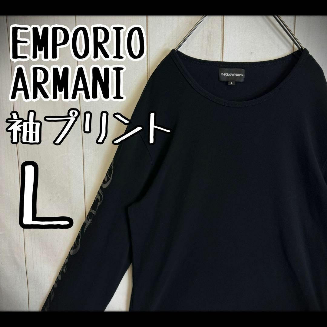 Emporio Armani(エンポリオアルマーニ)のキンクマ様専用　エンポリオアルマーニ　長袖カットソー　ロンT 袖プリント　Ｌ レディースのトップス(Tシャツ(長袖/七分))の商品写真