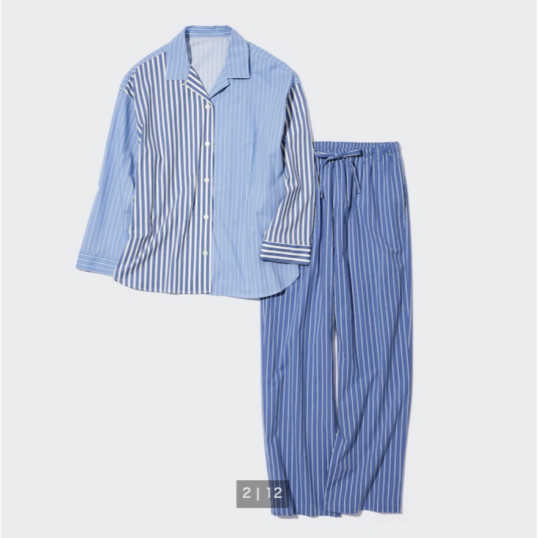 UNIQLO(ユニクロ)のソフトストレッチパジャマ（ストライプ・長袖） Lサイズ ブルー レディースのルームウェア/パジャマ(パジャマ)の商品写真